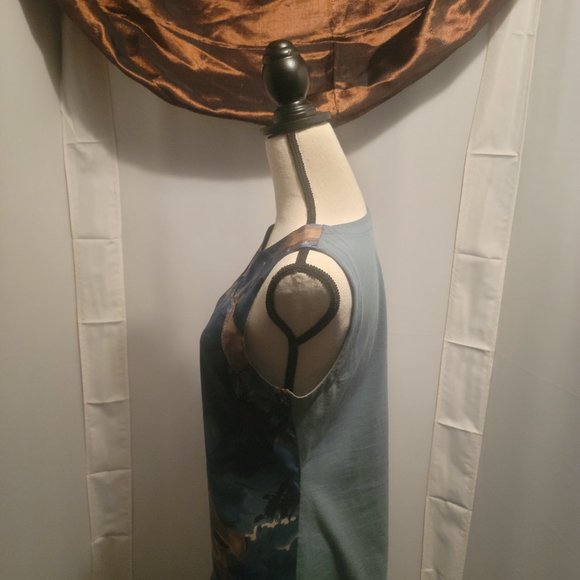 Ann Taylor, sleeveless blouse, in brown, blue, black print, M - Picture 3 of 4